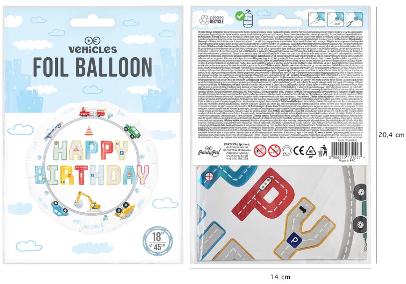 BALON FOLIOWY HAPPY BIRTHDAY AUTA  45cm - obrazek 4