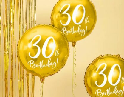 BALON FOLIOWY KOŁO 30th Birthday ZŁOTY 45cm - obrazek 2