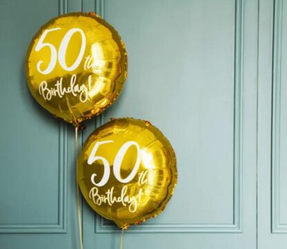 BALON FOLIOWY KOŁO 50th Birthday ZŁOTY 45cm - obrazek 2