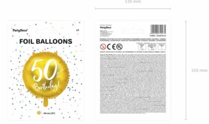 BALON FOLIOWY KOŁO 50th Birthday ZŁOTY 45cm - obrazek 4