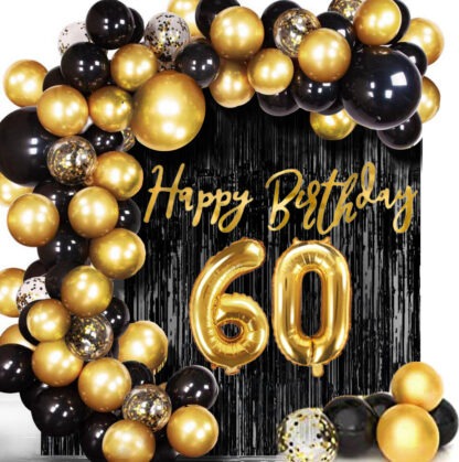 GIRLANDA BALONOWA HAPPY BIRTHADY NA 60-tkę CZARNO - ZŁOTA