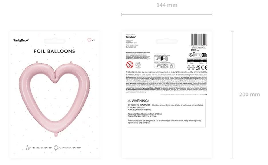 BALON FOLIOWY SERCE RAMKA JASNY RÓŻ 85cm - obrazek 4