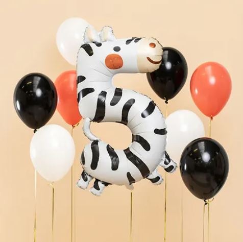 BALON FOLIOWY CYFRA 5 ZEBRA - obrazek 2