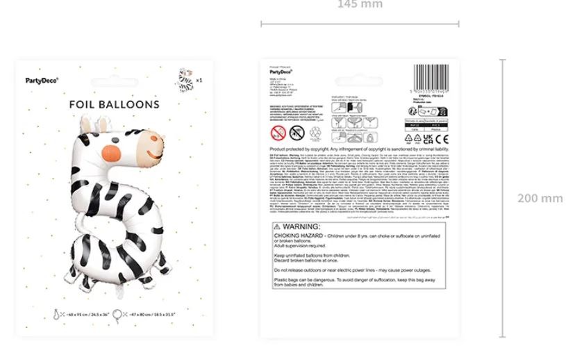 BALON FOLIOWY CYFRA 5 ZEBRA - obrazek 3