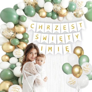 ZESTAW NA CHRZEST ŚWIĘTY Z GIRLANDĄ BALONOWĄ BANER + IMIĘ / BOHO