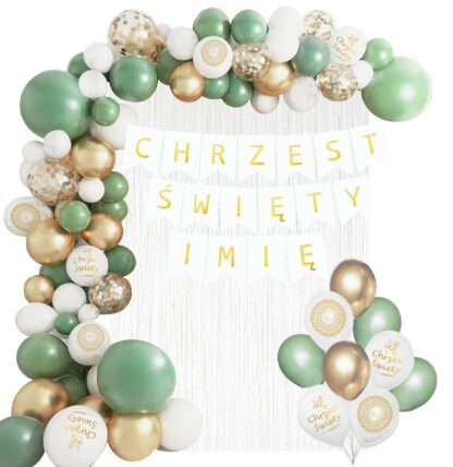 ZESTAW NA CHRZEST ŚWIĘTY Z GIRLANDĄ BALONOWĄ BANER + IMIĘ / BOHO