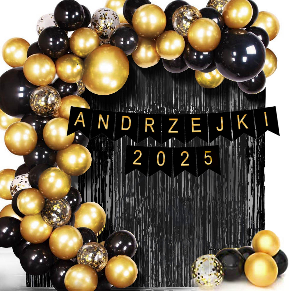 GIRLANDA BALONOWA ANDRZEJKI 2025 CZARNO - ZŁOTA