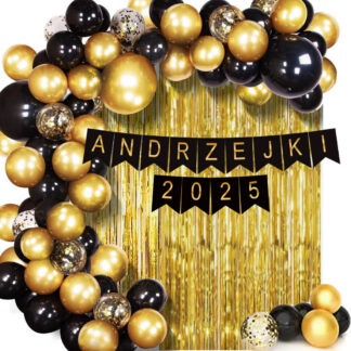 GIRLANDA BALONOWA ANDRZEJKI 2025 CZARNO-ZŁOTA / KURTYNA ZŁOTA
