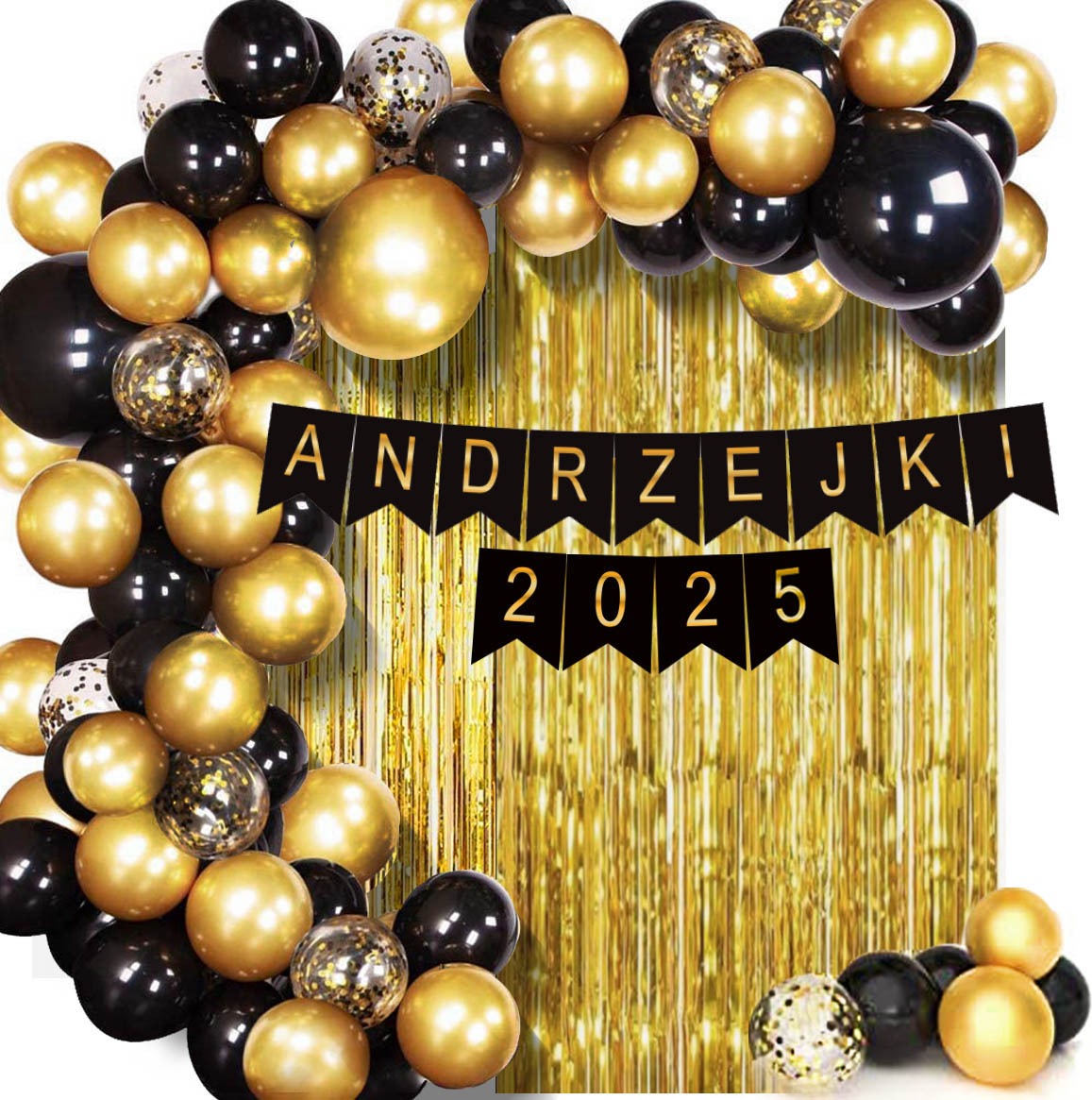GIRLANDA BALONOWA ANDRZEJKI 2025 CZARNO-ZŁOTA / KURTYNA ZŁOTA