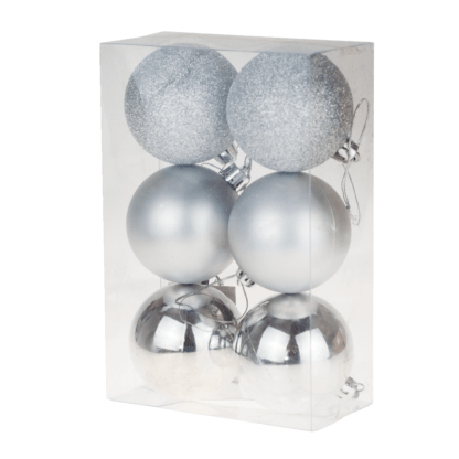 BOMBKI SREBRNE MIX 6cm 6szt - obrazek 3