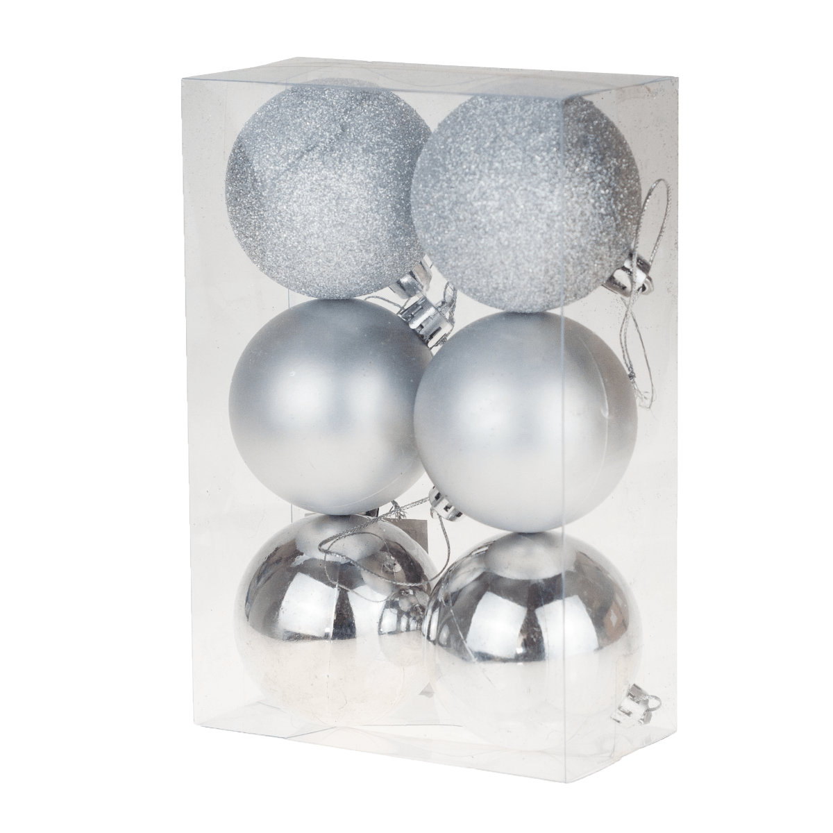 BOMBKI SREBRNE MIX 6cm 6szt - obrazek 3