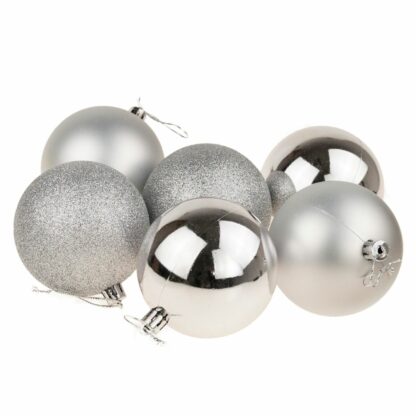 BOMBKI SREBRNE MIX 6cm 6szt - obrazek 2