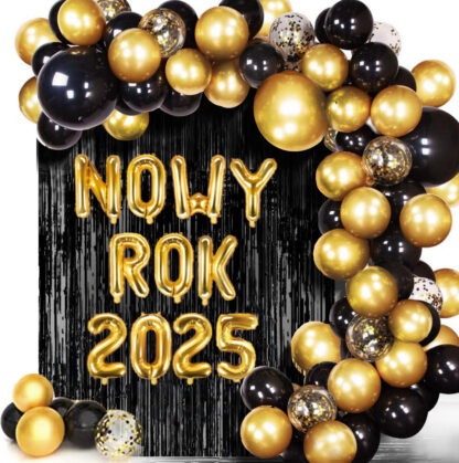 ZESTAW DEKORACJI NOWY ROK 2025 CZARNO - ZŁOTY