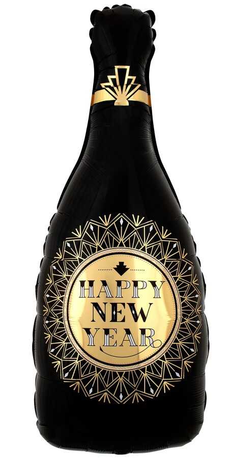BALON SZAMPAN HAPPY NEW YAER CZARNY