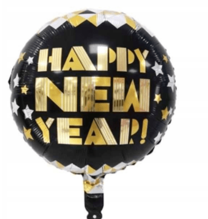 BALON KOŁO HAPPY NEW YEAR CZARNY