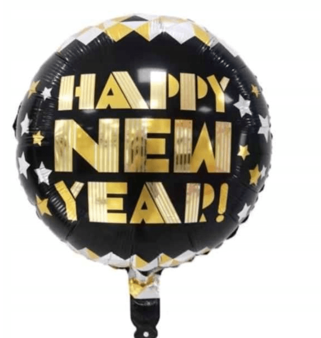 BALON KOŁO HAPPY NEW YEAR CZARNY