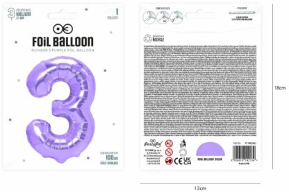 balon CYFRA 3 100cm FIOLETOWY - obrazek 3