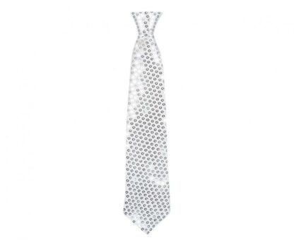 KRAWAT BŁYSZCZĄCY SREBRNY 40cm - obrazek 2