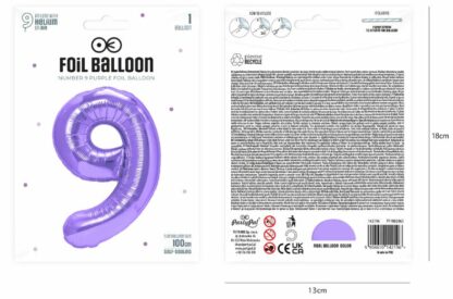 balon CYFRA 9 100cm FIOLETOWY - obrazek 3