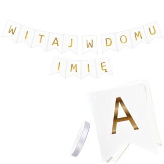 BANER NAPIS WITAJ W DOMU + IMIĘ / kolor: BIAŁO-ZŁOTY