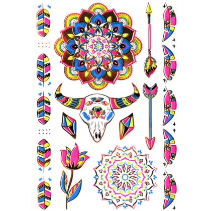 TATUAŻE ZMYWALNE FLUORESCENCYJNE ŚWIECĄCE UV / wzór: BOHO BYK