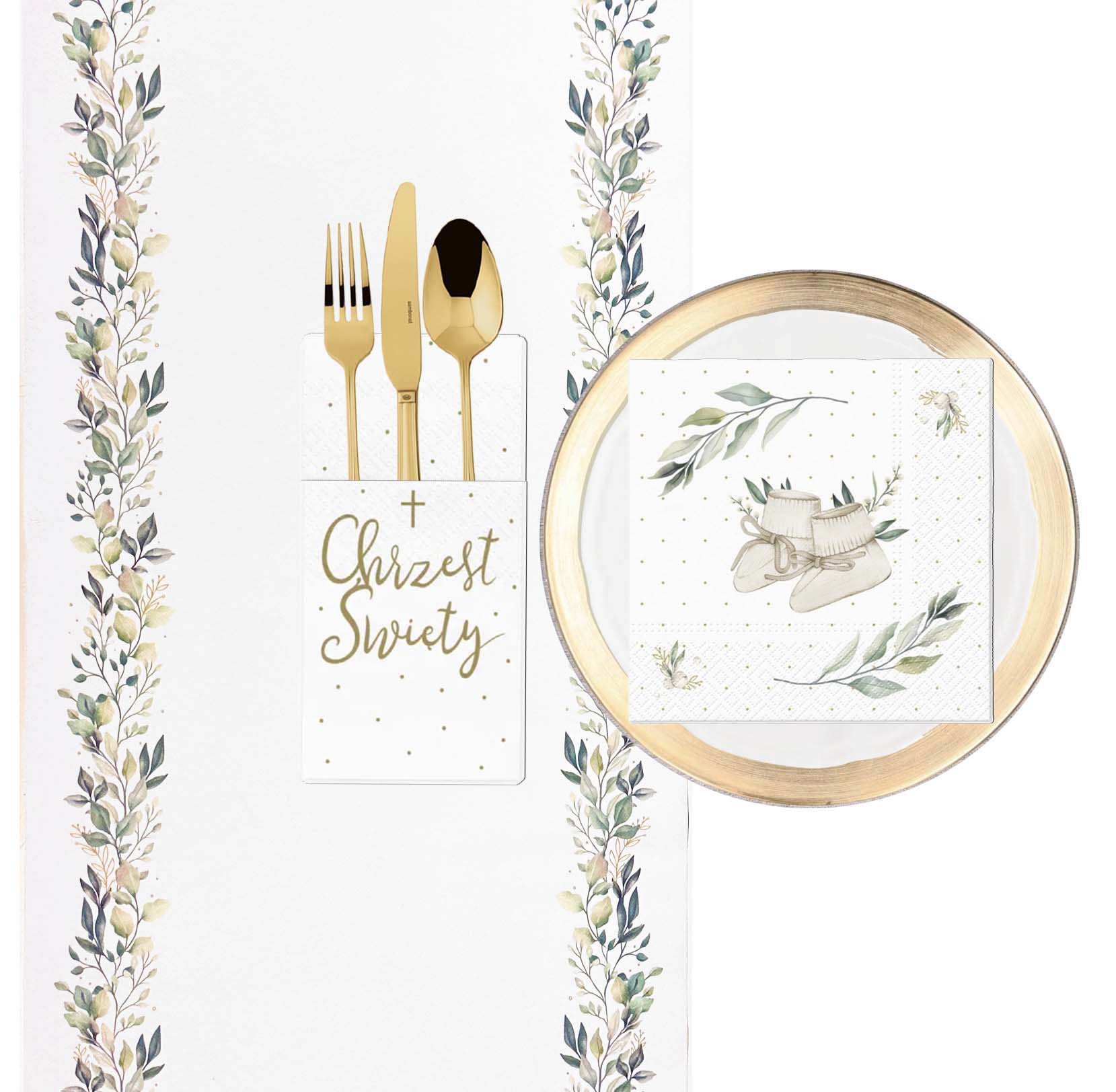 ZESTAW DEKORACJI NA STÓŁ NA CHRZEST / BIEŻNIK + SERWETKI / 3 el. / BOHO