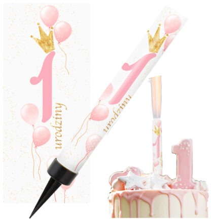 FONTANNA TORTOWA / 1 URODZINY RÓŻOWA / 12cm / 1szt /