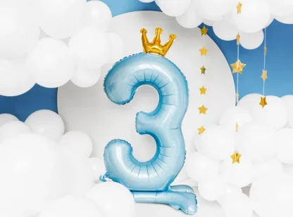 BAL CYFRA 3 STOJĄCA KORONA 84cm BŁĘKIT - obrazek 2