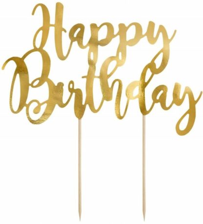 TOPPER NA TORT HAPPY BIRTHDAY ZŁOTY