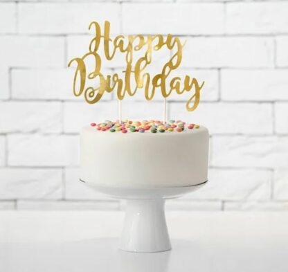 TOPPER NA TORT HAPPY BIRTHDAY ZŁOTY - obrazek 2