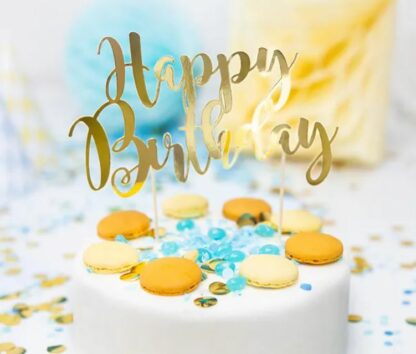 TOPPER NA TORT HAPPY BIRTHDAY ZŁOTY - obrazek 3