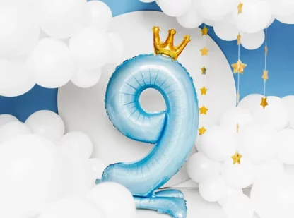 BAL CYFRA 9 STOJĄCA KORONA 84cm BŁĘKIT - obrazek 2