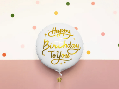 BALON FOLIOWY ”HAPPY BIRTHDAY TO YOU” BIAŁY 35cm - obrazek 2