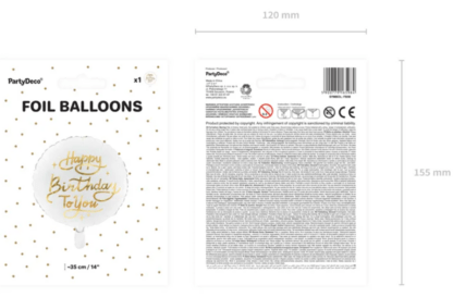 BALON FOLIOWY ”HAPPY BIRTHDAY TO YOU” BIAŁY 35cm - obrazek 4