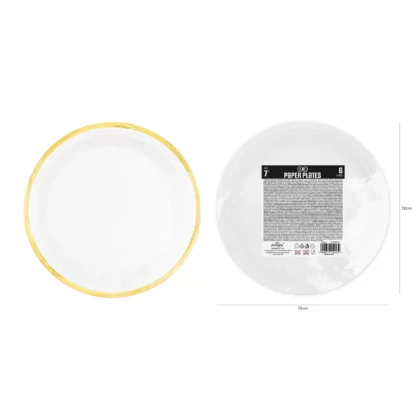 TALERZYKI BIAŁE ZŁOTY PASEK 18cm 6szt - obrazek 2