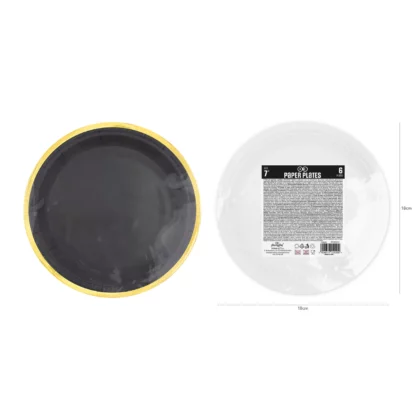 TALERZYKI CZARNE ZŁOTY PASEK 18cm 6szt - obrazek 2