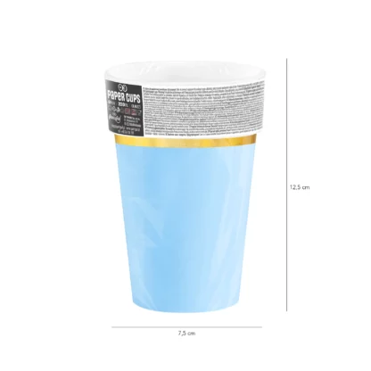 KUBECZKI NIEBIESKIE ZŁOTY PASEK 220ml 6szt - obrazek 2
