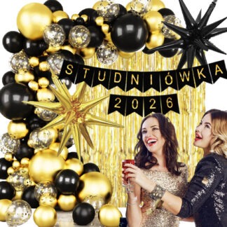 GIRLANDA BALONOWA DEKORACJA STUDNIÓWKA 2026 CZARNO - ZŁOTA CHROMOWA