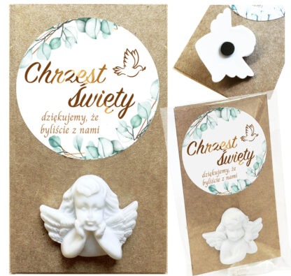 PODZIĘKOWANIE NA CHRZEST DLA GOŚCI: MAGNES ANIOŁEK / wzór: BOHO KRAFT