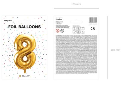 BALON FOLIOWY CYFRA 8 ZŁOTY 86cm - obrazek 3