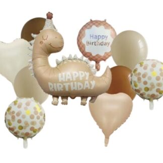 ZESTAW BALONÓW HAPPY BIRTHDAY DINO BEŻ 10szt
