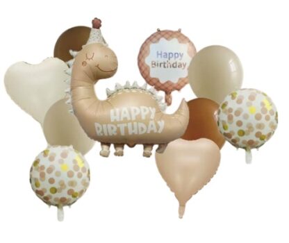 ZESTAW BALONÓW HAPPY BIRTHDAY DINO BEŻ 10szt