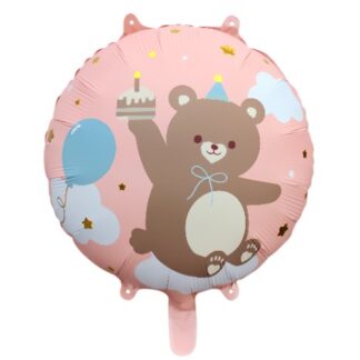 BALON FOLIOWY KOŁO MIŚ RÓŻ 45cm