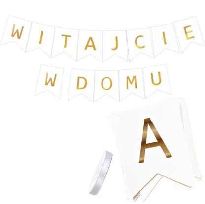 BANER NAPIS WITAJCIE W DOMU / kolor: BIAŁO-ZŁOTY