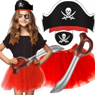 ZESTAW GADŻETÓW MAŁA PIRATKA / SPÓDNICZKA, OPASKA NA OKO, KAPELUSZ, MIECZ