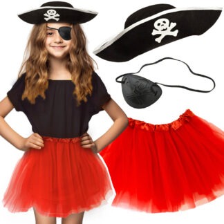 ZESTAW GADŻETÓW MAŁA PIRATKA / SPÓDNICZKA, OPASKA NA OKO, CZAPKA