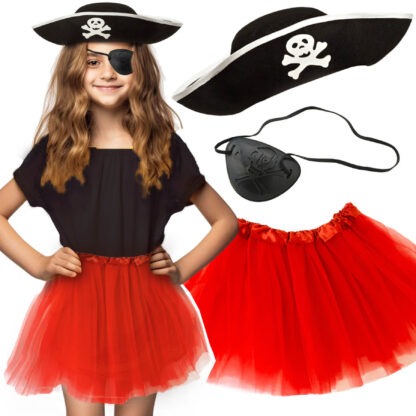 ZESTAW GADŻETÓW MAŁA PIRATKA / SPÓDNICZKA, OPASKA NA OKO, CZAPKA