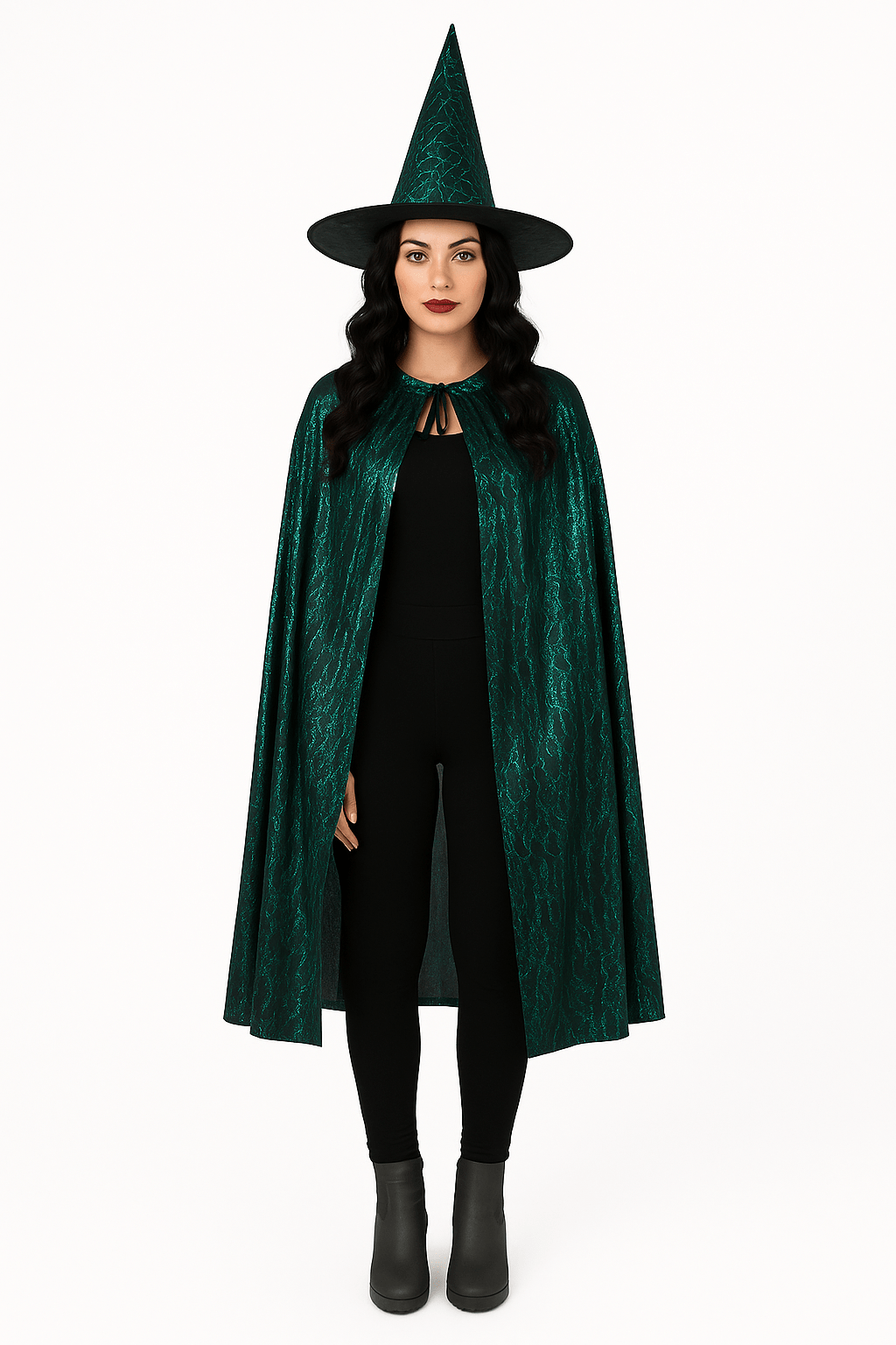 ZESTAW CZAROWNICA ZIELONA KAPELUSZ PELERYNA - obrazek 2