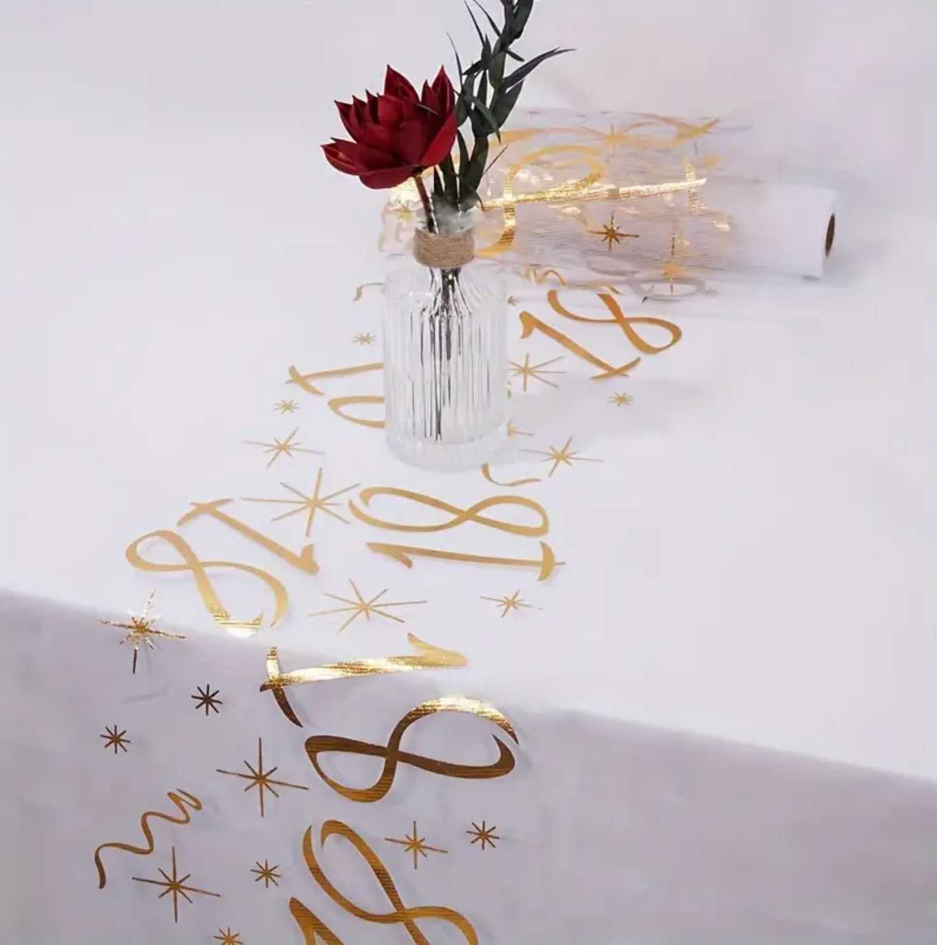 BIEŻNIK ORGANZA ZŁOTA 18 URODZINY 28x275cm - obrazek 2