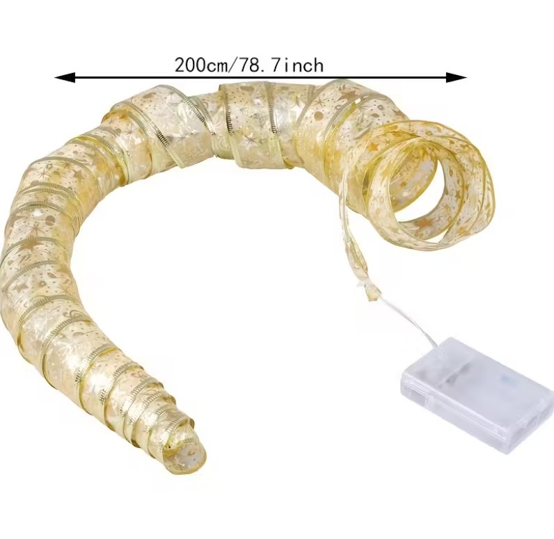 TAŚMA ORGANZA NA CHOINKĘ LAMPKI LED ZŁOTE - obrazek 6